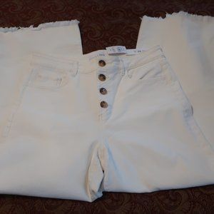 NWT LOFT High Waist Wide Leg Crop Button Fly Raw Hem Size 29 White